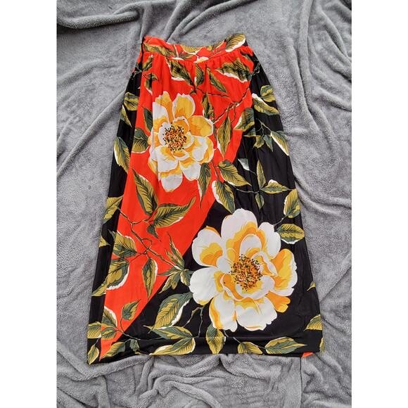 Vintage 70s Floral Skirt Polyester Tropical Summer Spring High Waisted - Picture 1 of 3